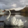 Statues & Sculptures Swans-Grand Laying Swan Antique White Metal Garden Statue