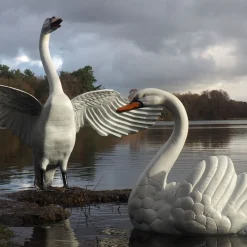 Statues & Sculptures Swans-Grand Pair of Swans Antique White Metal Garden Statues