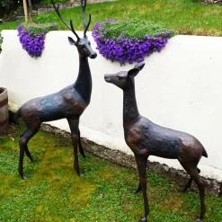 Statues & Sculptures Stags & Deers-Grand Stag & Doe Bronze Metal Garden Statues