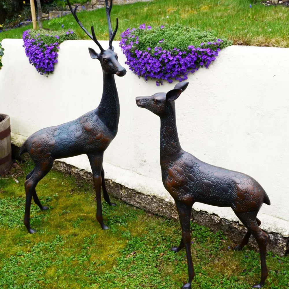 Statues & Sculptures Stags & Deers-Grand Stag & Doe Bronze Metal Garden Statues