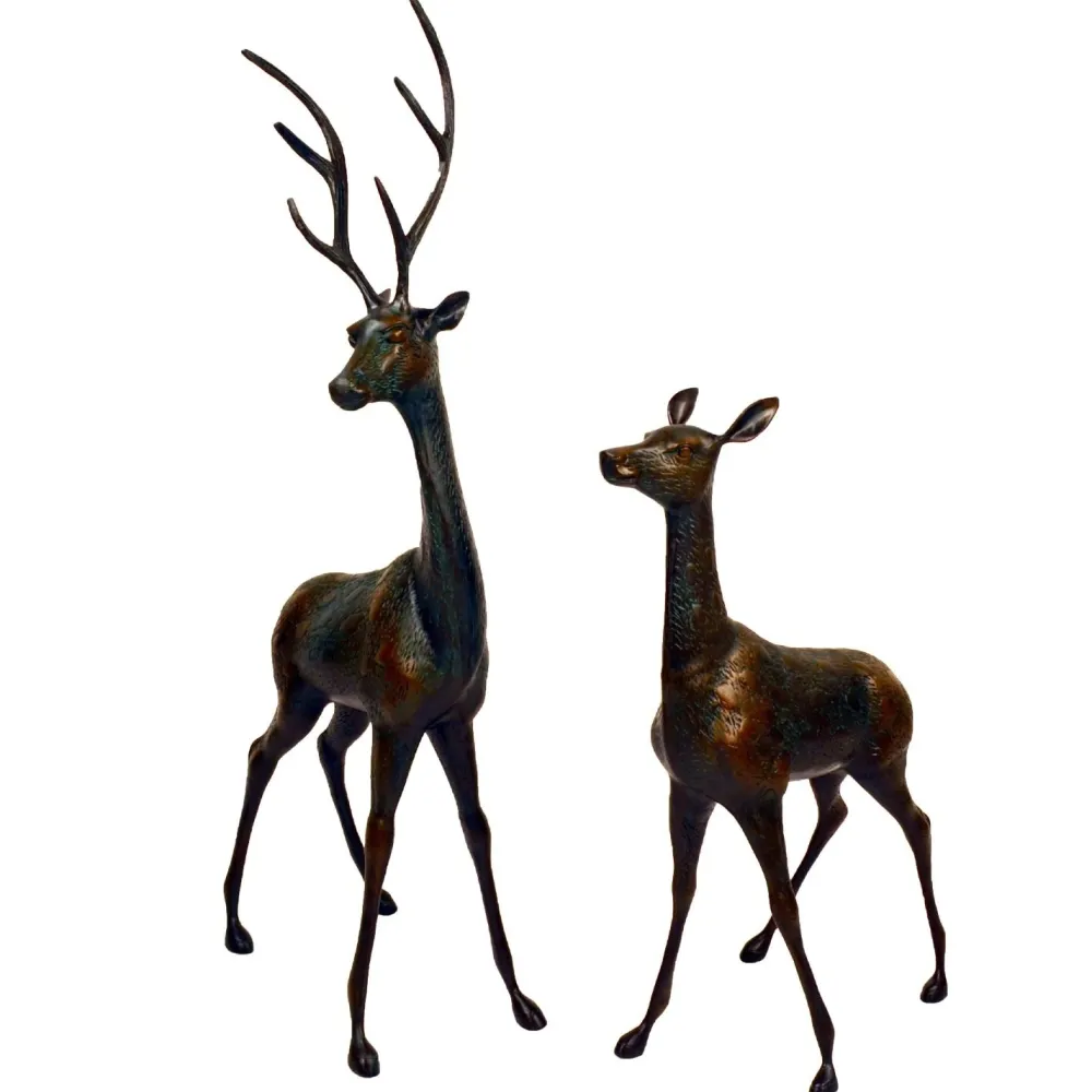 Statues & Sculptures Stags & Deers-Grand Stag & Doe Bronze Metal Garden Statues