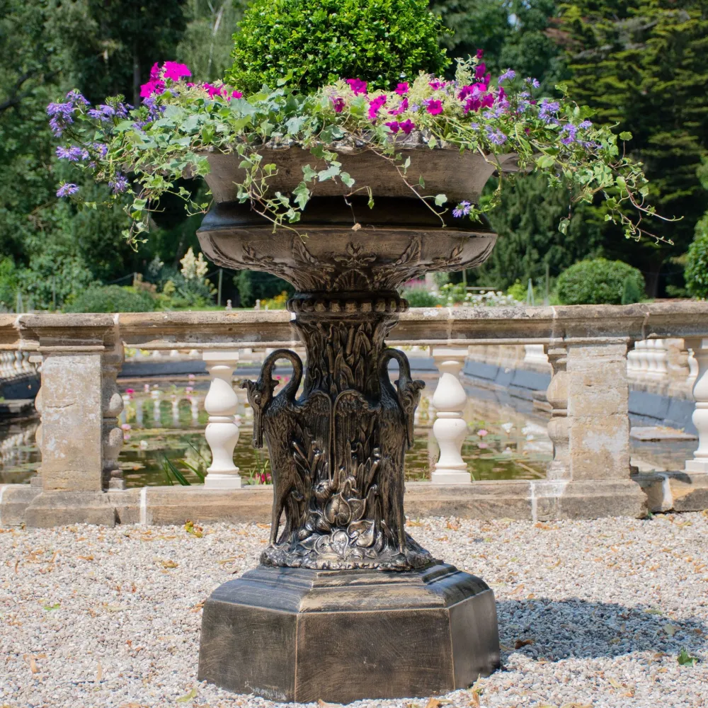 Statues & Sculptures Round-Grand Swan Urn Bronze Metal Garden Planter