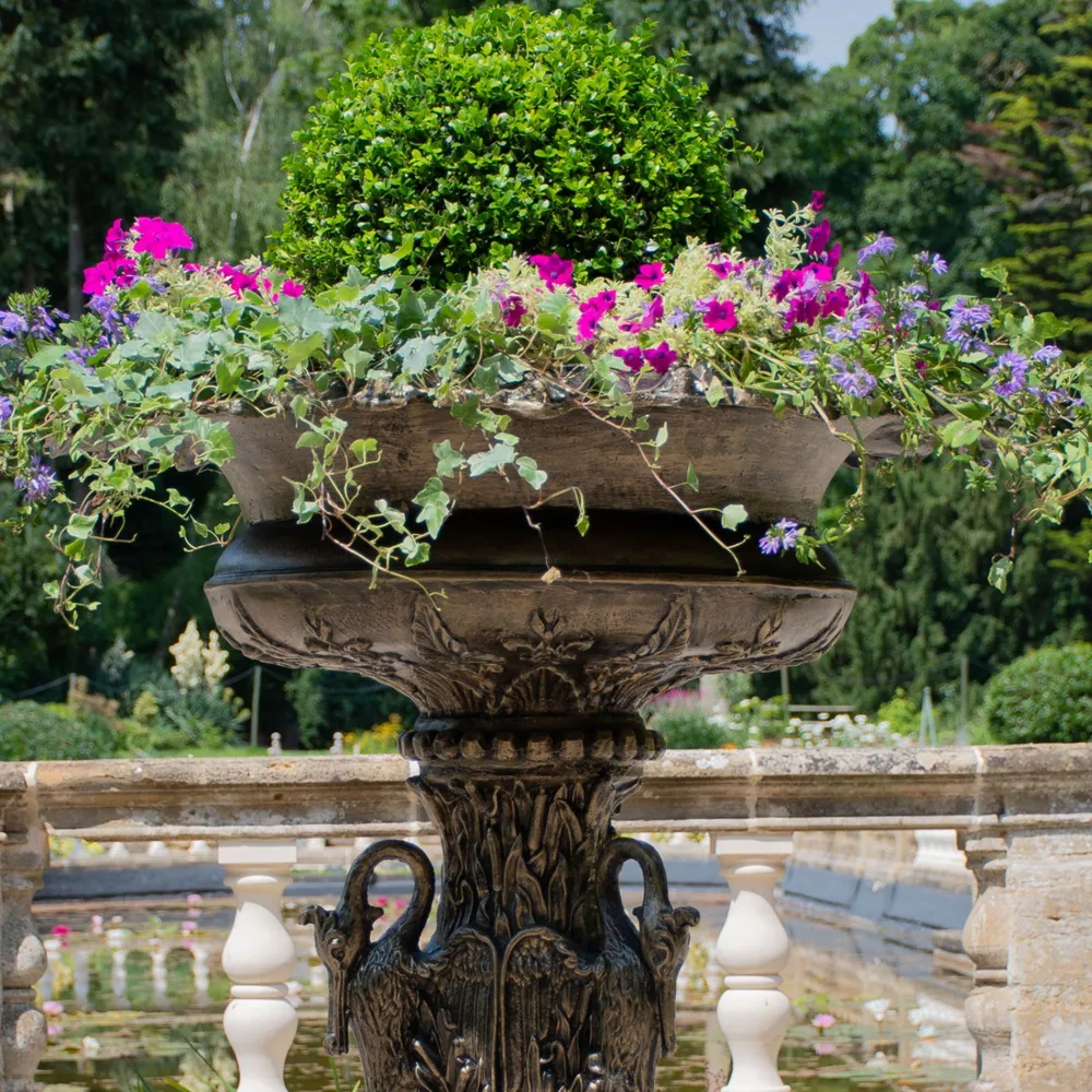 Statues & Sculptures Round-Grand Swan Urn Bronze Metal Garden Planter