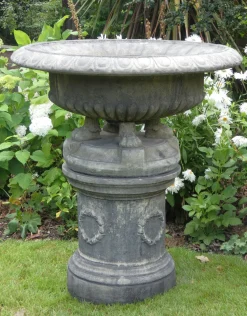 Statues & Sculptures Large|Round-Grand Tazza Stone Garden Planter on Pedestal