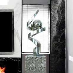 Statues & Sculptures Table Top|Floor Standing-Gravity Sphere 92cm Silver Metal Indoor Sculpture