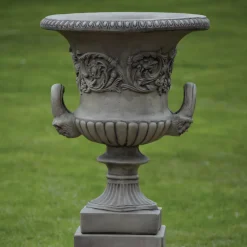 Statues & Sculptures Large|Round-Grecian Stone Garden Planter Urn on Pedestal