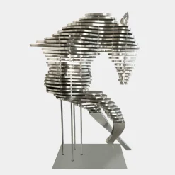 Statues & Sculptures Floor Standing|Abstract-Harmonic Horse 160cm Silver Metal Garden Sculpture v1