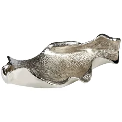 Statues & Sculptures Table Top|Contemporary-Harmonic Leaf 17cm Silver Metal Indoor Sculpture