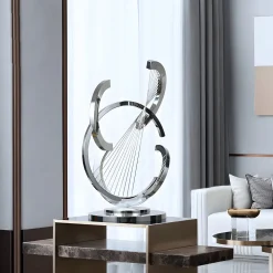 Statues & Sculptures Table Top|Floor Standing-Harmonic Strings 80cm Silver Metal Indoor Sculpture
