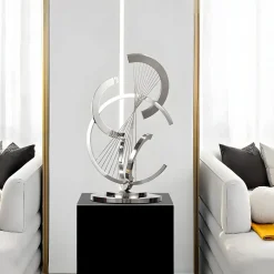 Statues & Sculptures Table Top|Floor Standing-Harmonic Strings 80cm Silver Metal Indoor Sculpture