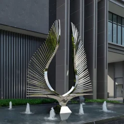 Statues & Sculptures Giant|Floor Standing-Harmonic Wings 200cm Silver Metal Garden Sculpture