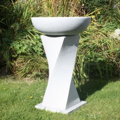 Statues & Sculptures Bird Baths-Helix Contemporary Granite Resin Garden Birdbath