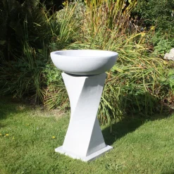Statues & Sculptures Bird Baths-Helix Contemporary Granite Resin Garden Birdbath