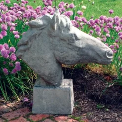 Statues & Sculptures Horses-Horse's Head Stone Garden Ornament