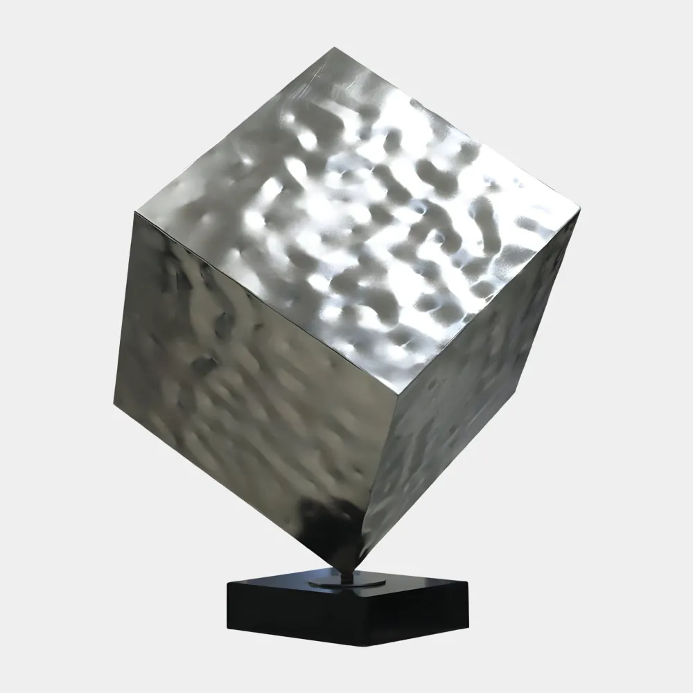 Statues & Sculptures Table Top|Abstract-Hyper Cube 75cm Silver Metal Indoor Sculpture