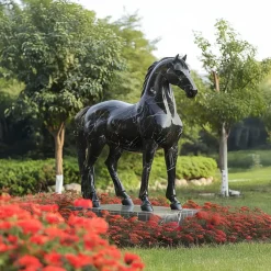 Statues & Sculptures Horses-Imperial Stallion 220cm Black Marble Garden Statue