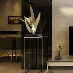 Statues & Sculptures Table Top|Abstract-Infinite Bloom 71cm Silver Metal Indoor Sculpture