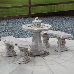 Statues & Sculptures Stone Benches-Japanese Stone Benches & Table Patio Garden Furniture Set