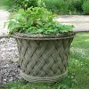 Statues & Sculptures Large|Round-Jardinier Basket Weave 45cm Stone Garden Planter