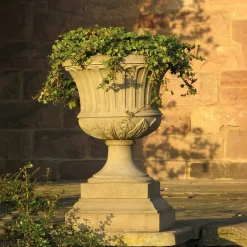 Statues & Sculptures Large|Round-Kensington Urn Stone Garden Planter on Plinth