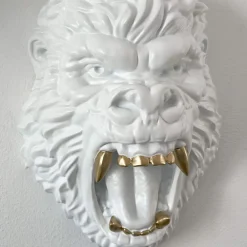 Statues & Sculptures Wall Art|Animals-King Gorilla 43cm White Resin Wall Sculpture