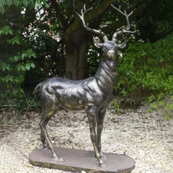 Statues & Sculptures Stags & Deers-Large Deer Left Facing Stag Bronze Metal Garden Statue