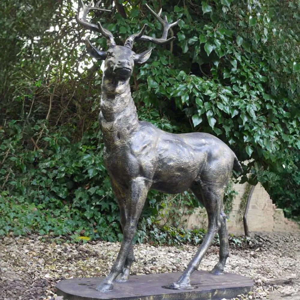 Statues & Sculptures Stags & Deers-Large Deer Right Facing Stag Bronze Metal Garden Statue