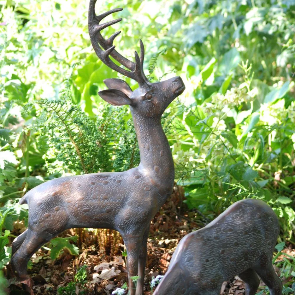 Statues & Sculptures Stags & Deers-Large Stag & Doe Deer Bronze Garden Statues