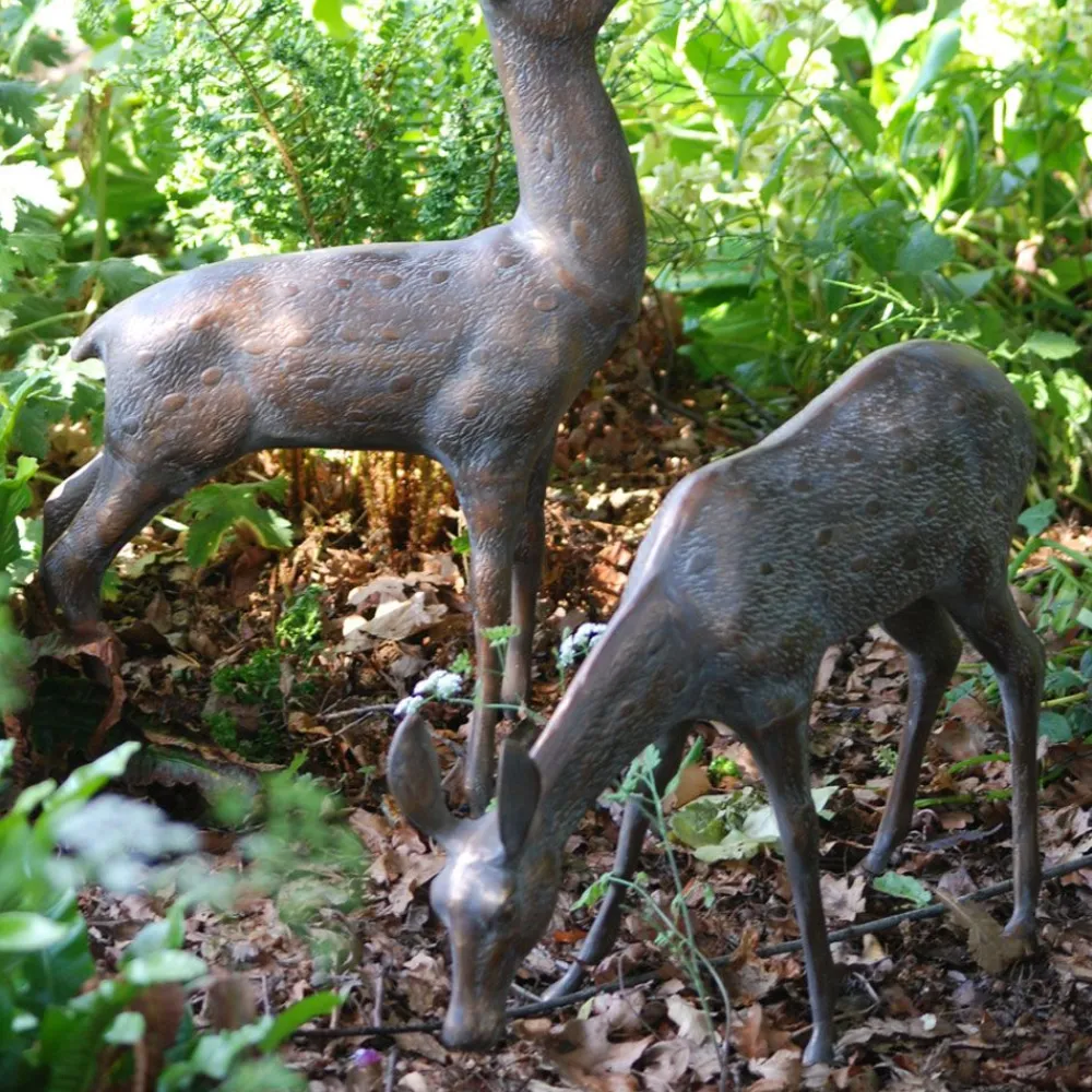 Statues & Sculptures Stags & Deers-Large Stag & Doe Deer Bronze Garden Statues