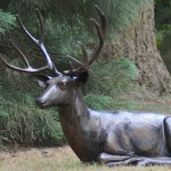 Statues & Sculptures Stags & Deers-Laying Deer Stag Bronze Metal Garden Statue