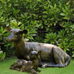Statues & Sculptures Stags & Deers-Laying Doe & Fawn 55cm Bronze Metal Garden Statues