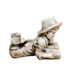 Statues & Sculptures Children-Laying Reading Boy 36cm Stone Resin Garden Statue
