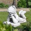 Statues & Sculptures Children-Laying Reading Girl 34cm Stone Resin Garden Statue
