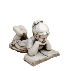 Statues & Sculptures Children-Laying Reading Girl 34cm Stone Resin Garden Statue