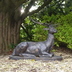 Statues & Sculptures Stags & Deers-Laying Stag Life-Size Bronze Metal Garden Statue