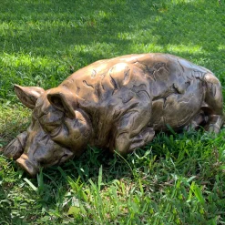 Statues & Sculptures Farm-Lazy Pig 36cm Bronze Resin Garden Ornament