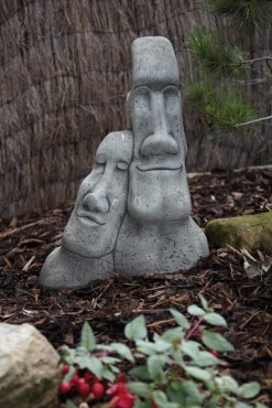 Statues & Sculptures Easter Island Heads-Leaning Easter Island Heads Stone Garden Ornament