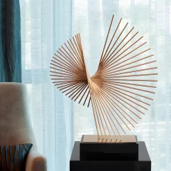 Statues & Sculptures Table Top|Abstract-Linear Motion 64cm Gold Metal Indoor Sculpture