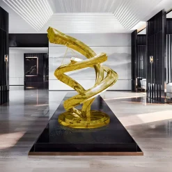Statues & Sculptures Giant|Floor Standing-Liquid Helix 168cm Gold Metal Garden Sculpture