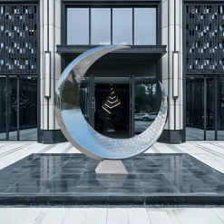 Statues & Sculptures Floor Standing|Abstract-Lunar Orbit 120cm Silver Metal Indoor Sculpture