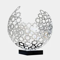 Statues & Sculptures Table Top|Abstract-Lunar Sphere 44cm Silver Metal Indoor Sculpture