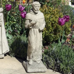Statues & Sculptures Virgin Mary-Madonna and Friar Monk Stone Garden Statues