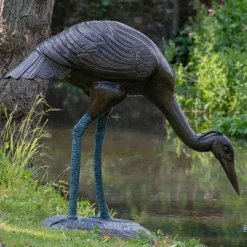 Statues & Sculptures Cranes-Majestic Crane 100cm Bronze Metal Garden Statue