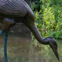 Statues & Sculptures Cranes-Majestic Crane 100cm Bronze Metal Garden Statue