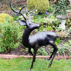 Statues & Sculptures Stags & Deers-Majestic Deer Bronze Metal Garden Statue