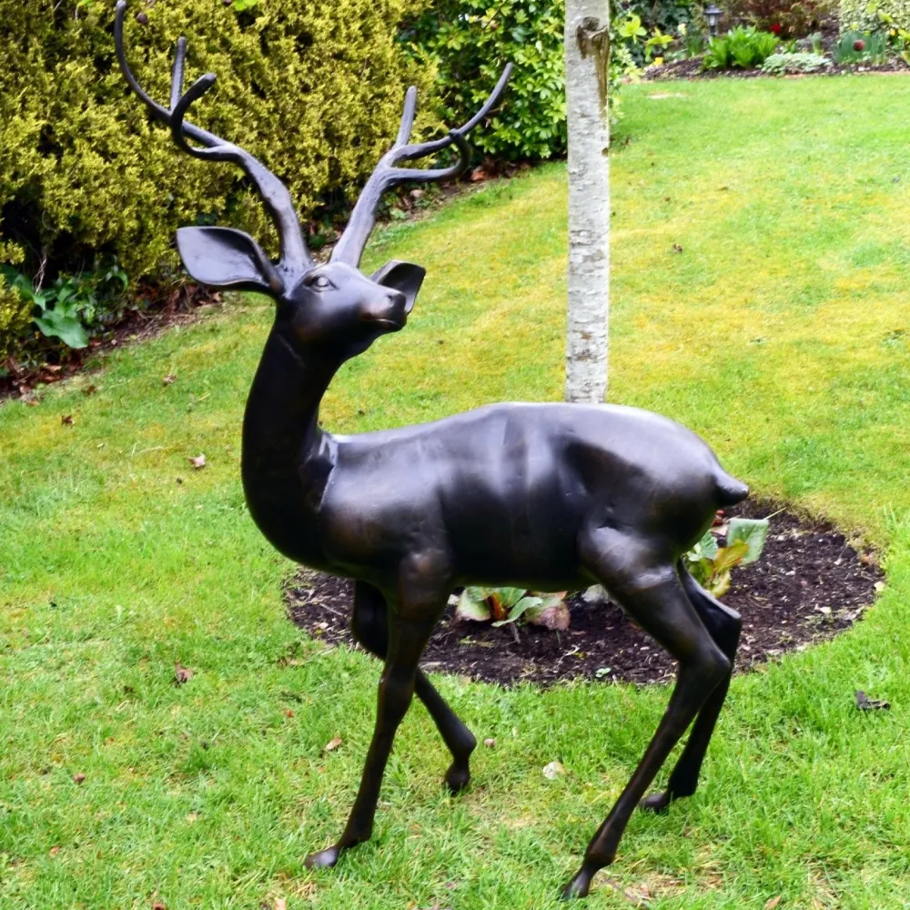 Statues & Sculptures Stags & Deers-Majestic Deer Bronze Metal Garden Statue