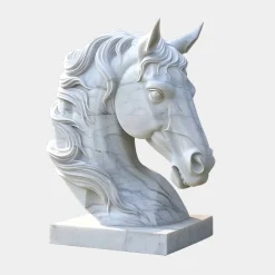 Statues & Sculptures Horses|Modern-Majestic Horse Head 120cm White Marble Garden Statue