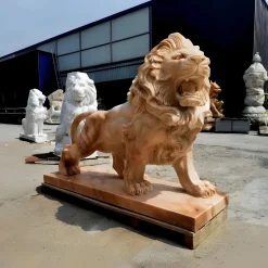 Statues & Sculptures Lions|Modern-Majestic Lion 120cm Yellow Marble Garden Statue v2