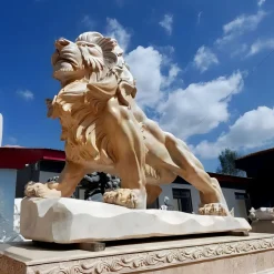 Statues & Sculptures Lions|Modern-Majestic Lion 120cm Yellow Marble Garden Statue v1