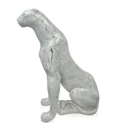 Statues & Sculptures Floor Standing|Animals-Majestic Panther 80cm Silver Resin Indoor Sculpture